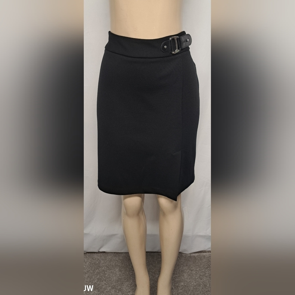 George M 8-10 Black Skirt Business Office Faux Belt Elastic Back Waistband
